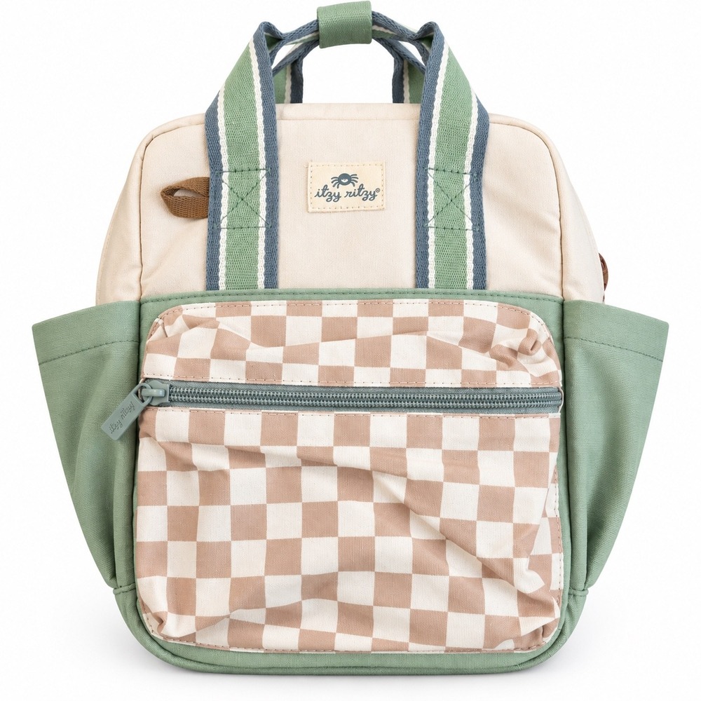 Itzy Ritzy Toddler Bag Backpack Unisex Small Cream Sage Green Checkered